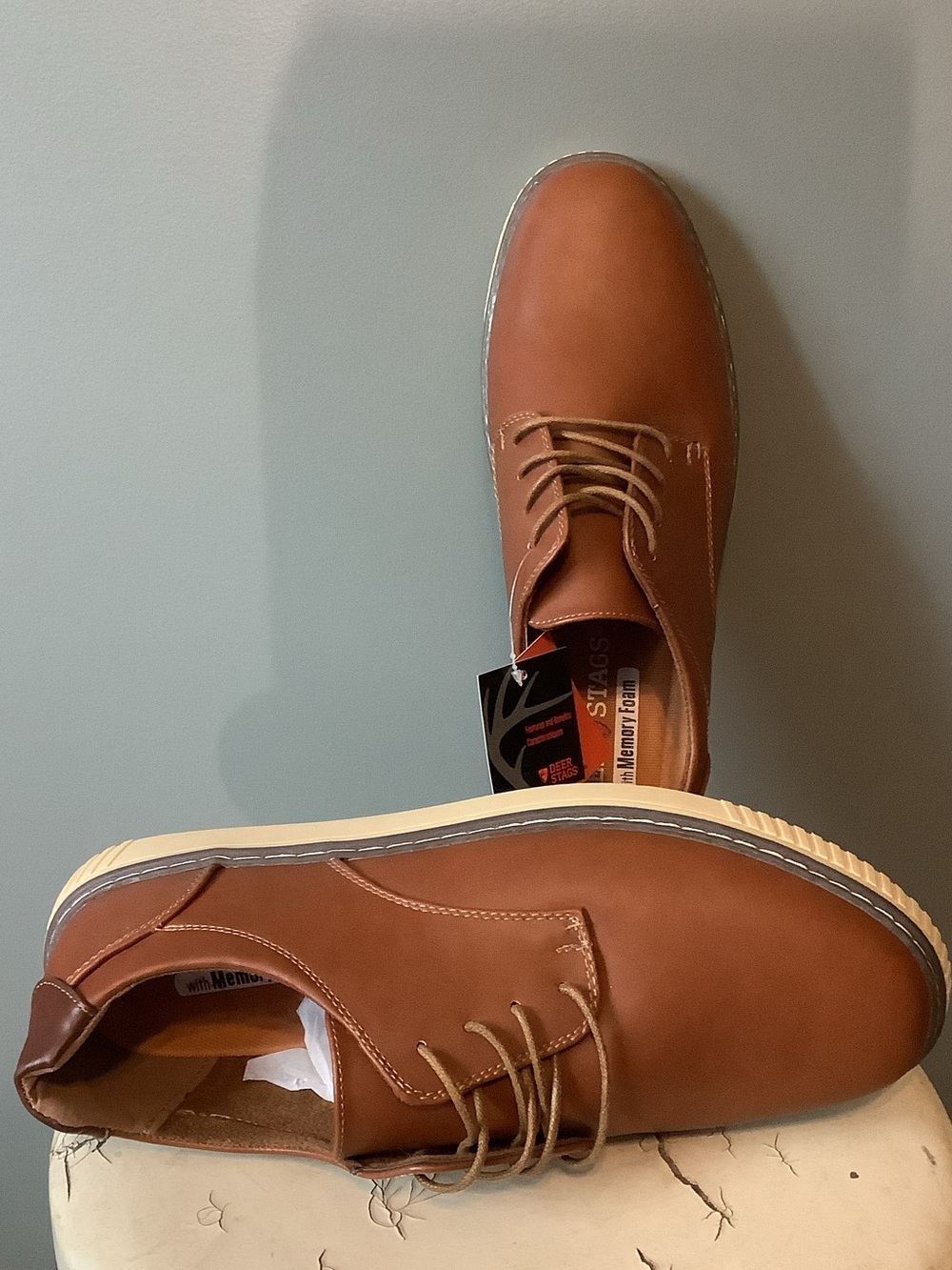 New Deer Stags Men's Brown Lace-Up Casual Oxfords with Memory Foam - Size 12 M.